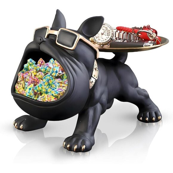 Resin French Bulldog Tray Statue, Bulldog Candy Dish Key Holder Bowl Home Décor - Picture 4 of 12